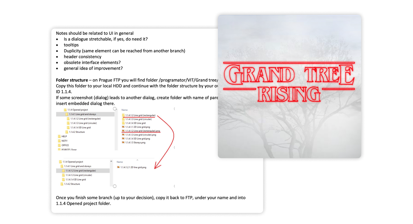 Instructions on how to document UI for Grand Tree Project. Grand Tree Project logo.